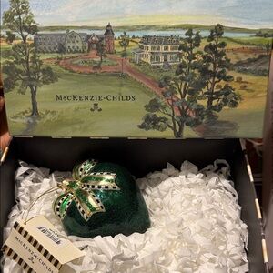 MacKenzie-Childs Emerald Green Ornament with Gold and Silver Details